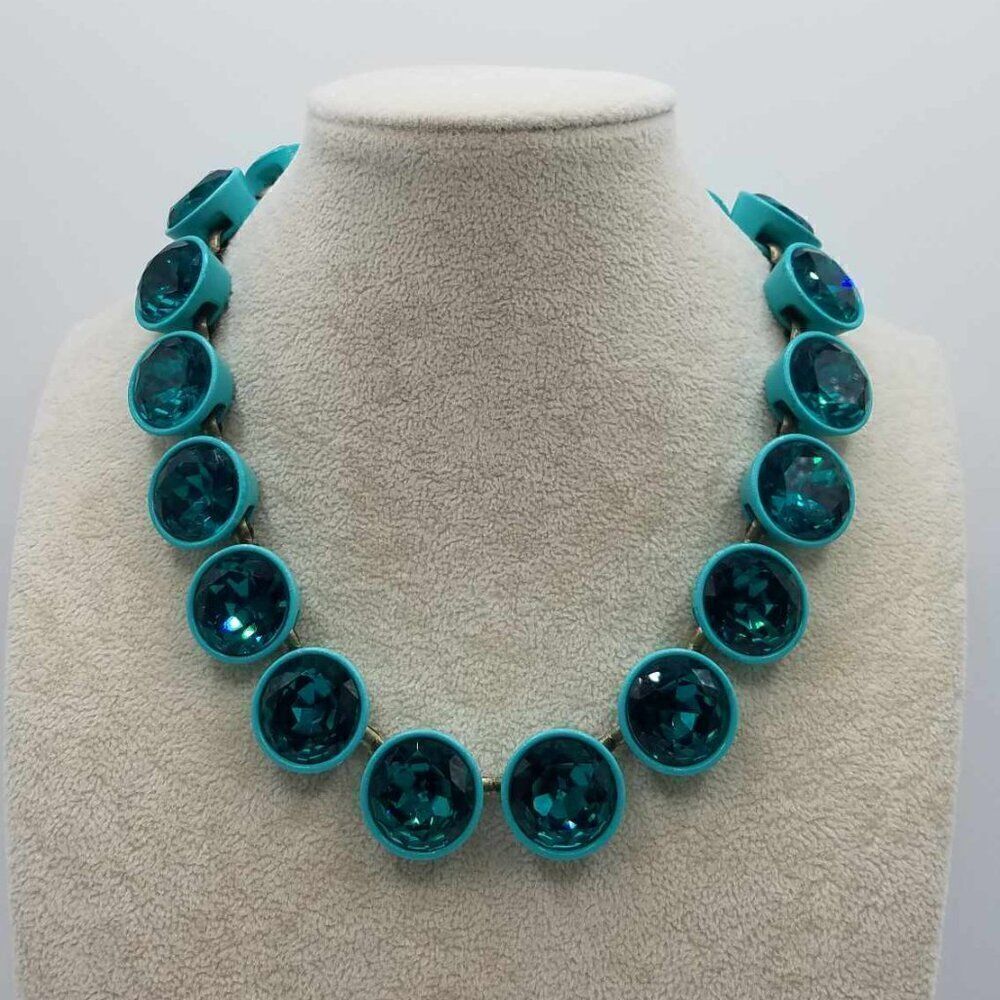J Crew Jumbo Blue Teal Brulee Crystal Statement Necklace